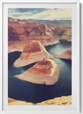 Produktbild von Powel-See USA– Wandbild mit Rahmen – Gerahmtes Bild  – Wanddekoration – 70x100 cm –  Weiß Rahmen