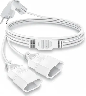 Produktbild von 3 Meter Stromkabel – Verlängerungskabel – 2-in-1 Euro-Stecker-Verlängerung – Flacher Stecker – Typ C-Stecker – Flach – 250 V / 2,5 A