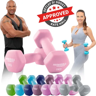 Produktbild von Miweba Sports Profi Neopren Hantel NKH100 | Hantelset - Kurzhanteln - Hexagon - Home Workout - Krafttraining - Anti Rutsch Oberfläche (Rosa 2x 2,0 Kg)