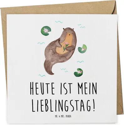 Produktbild von Mr. & Mrs. Panda Klappkarte Otter Seerose - Weiß - Geschenk, Fluss, faltkarte, doppelkarte, Lieblingstag, Glückwunschkarte, Seeotter, anlasskarte, Grußkarte, Wasser