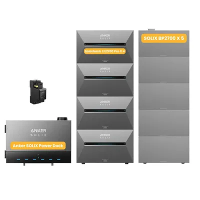 Produktbild von Powerness Balkonkraftwerk Speicher mit Anker Multisystem SOLIX Solarbank Power Dock & 4x Solarbank 3 E2700 Pro, Smart Meter,5x BP2700 Erweiterungsakku