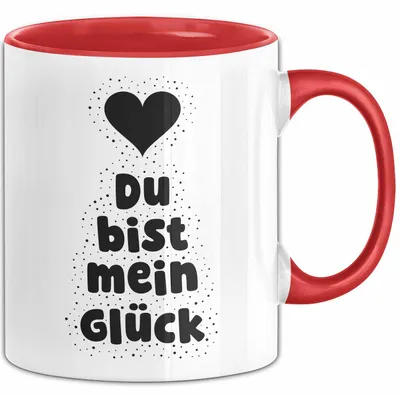 Produktbild von Du bist mein Glück Tasse mit Spruch Geschenk Partner (Rot)