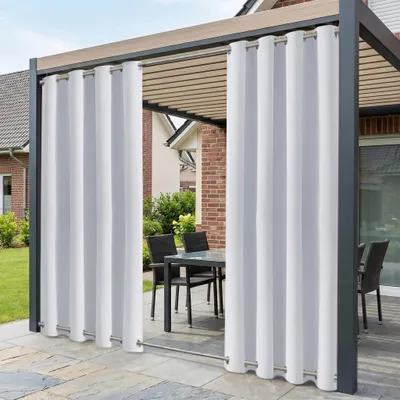 Produktbild von Outdoor Vorhang Wetterfest mit Ösen B132xH243CM, Outdoorvorhänge Gardinen Wasserdicht für Terrasse Balkon Pergola Garten Pavillon, 2 Stück, Weiß