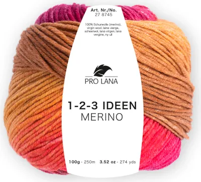 Produktbild von Pro Lana 1-2-3 IDEEN MERINO 100 g 100 % Wolle mit Degradé-Farbverlauf 250 m Farbe 008 - curry/pink/dunkelbraun