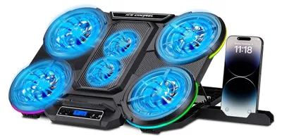 Image de Refroidisseur portable pour ordinateur de jeu NK, compatible avec les écrans de 17 pouces (43,2 cm), doté de 10 modes d'éclairage RGB et de 6 ventilateurs silencieux