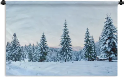 Produktbild von MuchoWow® Wandteppich Wandbehang Winter - Schnee - Bäume 60x40 cm Tapisserie Dekoration Wandtuch - Wanddekorationen