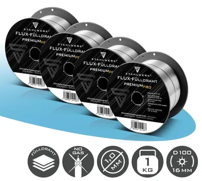 Obrázok produktu pre STAHLWERK sada 4 ks jadrového drôtu FLUX E71T-GS 1 mm 1 kg cievka drôtu D100 MIG MAG