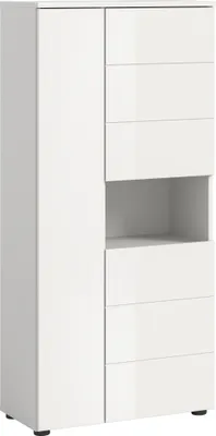 Produktbild von Hochschrank >Vira< 3 Türen, weiß / weiß hochglanz - 60x133x34cm (BxHxT)