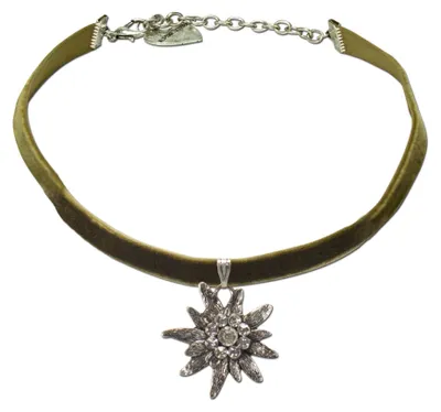 Produktbild von Alpenflüstern Trachten-Samt-Kropfband Strass-Edelweiß groß - Trachtenkette engan