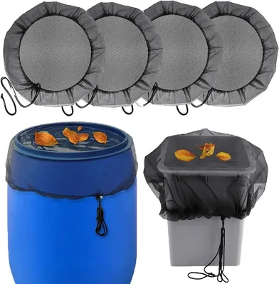 Produktbild von Abdeckung für Regentonne rund Ø 95 cm - Regentonnen-Netz mit Zugkordel 4 Stück Regentonnen Netz, Wetterfestes Schutznetz für Gart, Laub und Insekten