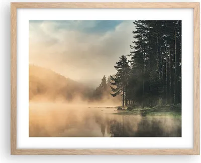 Produktbild von Gerahmtes Poster - Rahmen in heller Eiche - Nebel See Wald - 50x40 cm - Wand Bild - Wanddeko - Wandbilder - Kunstposter - Wandposter - Bilderrahmen - Bilder - Kunstdruck - P2NAA50x40-4440