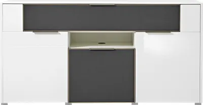Produktbild von Sideboard - Grau - Weiß Hochglanz - Akustikstoffbezug - B 180 cm