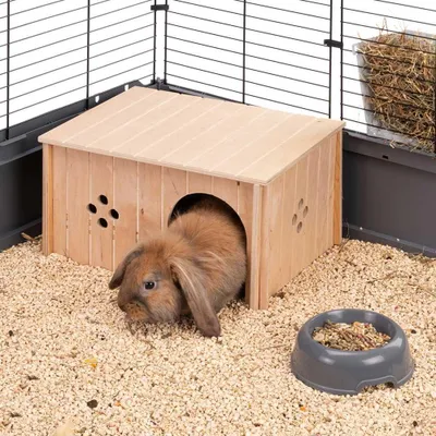 Obrázek produktu pro Králíkárna s větracími otvory a plochou střechou - Dřevěná králíkárna - 37 x 27 x 20 cm