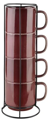 Obrázek produktu pro Sada porcelánových hrnků Affekdesign od Mondex EVIE, objem 370 ml (12x10x32,5 cm), barva burgundská, 4 kusy
