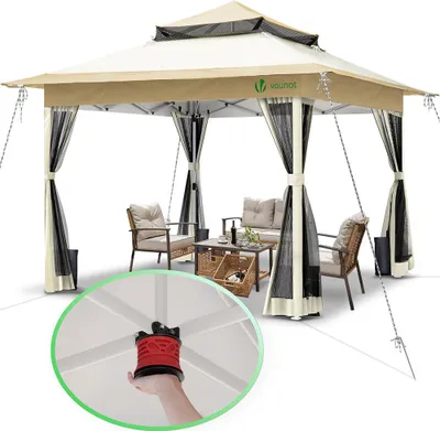 Image de Pavillon pliable VOUNOT® 3,6 x 3,6 m, pavillon pliant instantané, tente de jardin, tente de réception, pavillon de jardin, beige