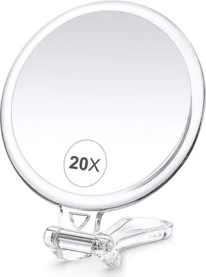 Immagine prodotto di Specchio da mano con ingrandimento 20x - Specchio da viaggio e da trucco - Specchio da mano pieghevole con ingrandimento 20x/1x - Manico - Bianco