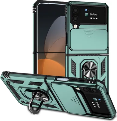 Immagine prodotto di Galaxy Z Flip3 Custodia con protezione scorrevole della fotocamera e supporto ad anello Stand Custodia protettiva robusta per Samsung Galaxy Z Flip 3 5G Verde