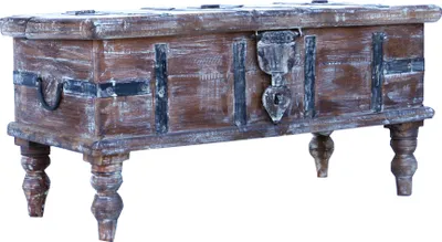 Produktbild von Antike Holzbox, Holztruhe, Couchtisch, Kaffeetisch aus Massivholz, Aufwändig Verziert - Modell 24, Antik-braun, 41*83*37 cm, Truhen, Kisten, Koffer