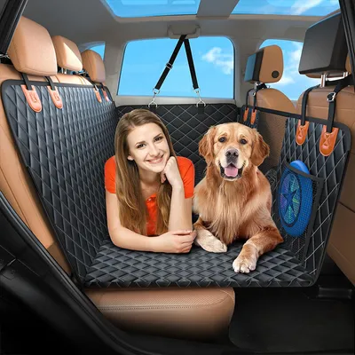 Produktbild von Hundedecke Auto Rš¹ckbank mit Fester Boden, Stabiler Autoschondecke Hund Rš¹cksitz Hunde-Reisezubeh?r fš¹r Auto-Rš¹cksitz, Kratzfeste und Wasserabweisende mit Sicherheitsgurt, Schwarz