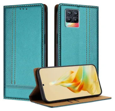 Produktbild von Handyhülle für Realme 8 /Realme 8 Pro 4G Leder Flip Klappbare Schutzhülle mit Standfunktion Grün