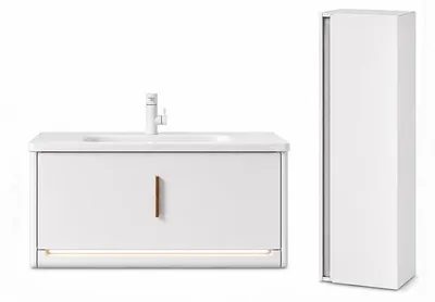 Image de Ensemble meuble de salle de bain avec vasque et colonne - 100 cm - Blanc - VALEN