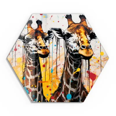 Produktbild von DEQORI Glasbild Echtglas 55x48 cm 'Giraffenleben in Farbe' Wandbild Bild modern Deko