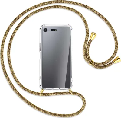 Produktbild von Handykette Backcover-Schutzhülle mit Band (Metall goldfarben) für Sony Xperia XZ Premium - braun+beige