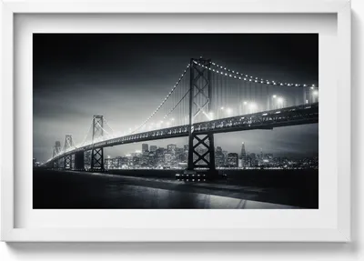 Produktbild von San Francisco Bridge bei Nacht– Wandbild mit Rahmen – Gerahmtes Bild  – Wanddekoration – 60x40 cm –  Schwarz Rahmen