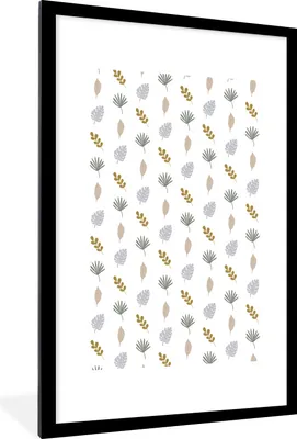 Produktbild von MuchoWow® MuchoWow® Gerahmtes Poster Blätter - Pastell - Muster 60x90 cm - Poster mit zchwarzem Bilderrahmen - Dekoration - Wandposter Wohnzimmer - Hochwertig