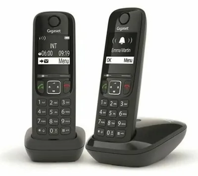 Produktbild von Gigaset AS690 Duo, Analoges/DECT-Telefon, Kabelloses Mobilteil, 100 Eintragungen, Schwarz