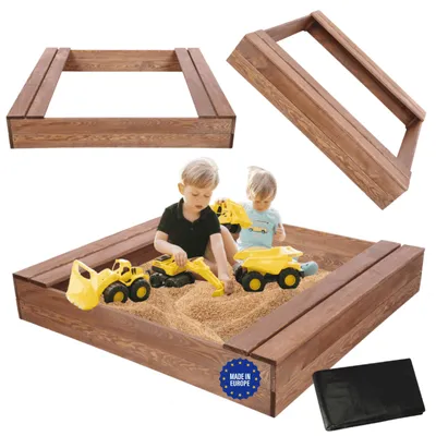 Produktbild von MODO24 Sandkasten Holz, mit Sitzbänken, Holzsandkasten, Kinder Gartenspielzeug, Outdoor, 120x117 cm, Braun Imprägniert, PIA
