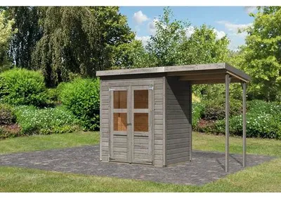 Produktbild von Gartenhaus Karibu Klosterburg 2 inkl. Schleppdach 329 x 142 cm grau