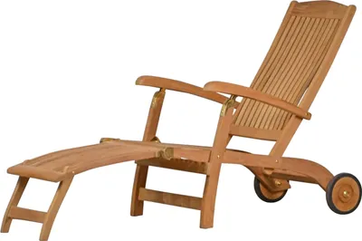 Produktbild von Teakholz Deckchair Brighton mit Rad Rollen premium als exklusiver Liegestuhl verstellbarer Teak Relaxsessel mit abnehmbarer Fußablage