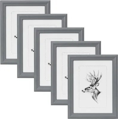Immagine prodotto di Set di 5 cornici per foto in legno, con vetro vero, in stile Artos | Grigio | 13x18 cm