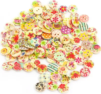 Produktbild von Oblique Unique 100x Holz Knöpfe Kinderknöpfe Buttons Nähen Kleidung Deko Basteln