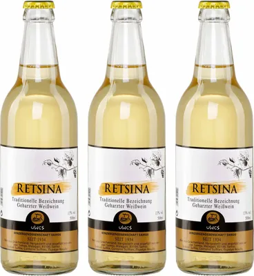 Produktbild von Retsina Samos 3x 0,5l Flasche | Geharzter Weißwein aus Griechenland | 13% Vol.