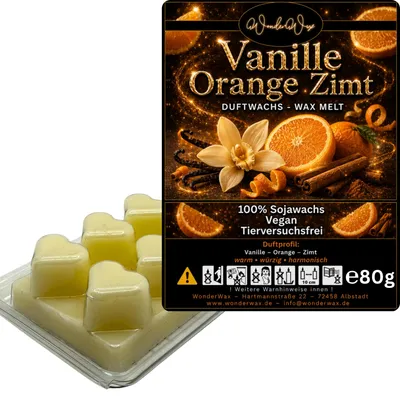 Produktbild von WonderWax Duftwachs Wax Melts für Duftlampe, 6 Herzen Duftmelt Wachsmelt Sojawachs Duftwachs Würfel für Raumdüfte, Wachs Duftöl Winter Indoor Schmelzen für Aromalampe Spicy Vanille Orange Zimt