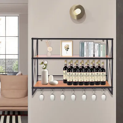 Zdjęcie produktu dla Półka ścienna Wiszący stojak na wino 3-poziomowy stojak na butelki Czarny 80x20x62cm Półka na rośliny Uchwyt na butelkę wina