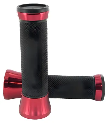 Produktbild von Lenkergriffe STR8 CNC schwarz rot gummiert für Yamaha Aerox 50 Cat ab Bj. 2003