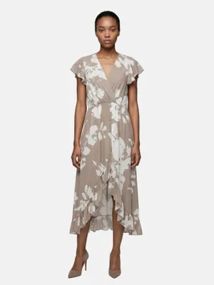 Produktbild von Roberta Rossi Damenkleid Militärgrün Blumenmuster 100% Viskose Verde Militare UNICA VS 136-Military