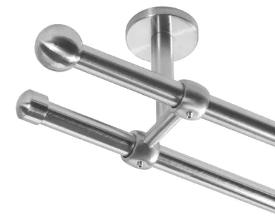 Produktbild von Gardinenstange mit Deckenhalterung I echtes Edelstahl Rohr Ø 16mm 2-läufig I D21