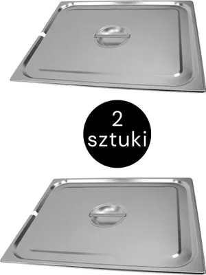 Zdjęcie produktu dla Pokrywka do pojemnika 2/1 GN Mega-M ze stali nierdzewnej, 650x530mm, z wycięciem na chochlę, zestaw 2 szt.