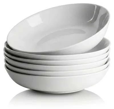 Zdjęcie produktu dla Zestaw 6 dużych, białych porcelanowych miseczek do makaronu – 9 cali