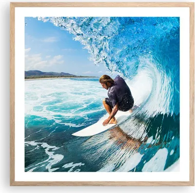 Produktbild von Gerahmtes Poster - Rahmen in heller Eiche - Surfen Surfer Ozean Welle - 60x60 cm - Wand Bild - Wanddeko - Wandbilder - Wandposter - Bilderrahmen - Bilder - Kunstdruck - Wandbild - P2NAC60x60-2785