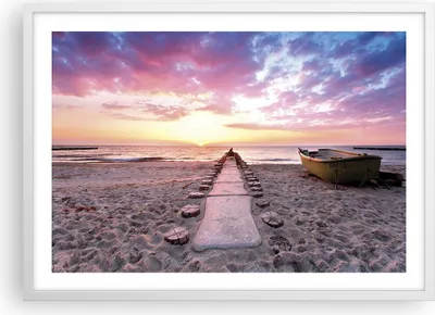 Produktbild von Gerahmtes Poster - Weißer Rahmen - Boot Strand Himmel - 70x50 cm - Wand Bild - Wanddeko - Wandbilder - Kunstposter - Wandposter - Bilderrahmen - Bilder - Kunstdruck - Wanddekoration - P2WAA70x50-5064