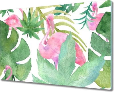 Produktbild von Coloray Hackbrett Küchenbrett Kochplattenabdeckung Schneidebrett Herdabdeckplatte 80x52 cm - Blätter Flamingos