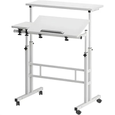 Produktbild von Fahrbarer Stehschreibtisch – Neigbarer Höhenverstellbarer Computertisch mit Rollen – Weiß