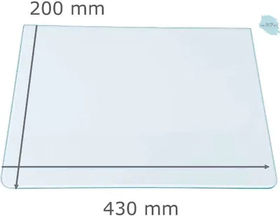 Produktbild von Kühlschrank Einlegeboden - Klarglas 4 mm - 2 abgerundete Ecken - 430 mm x 200 mm - (89,96 EUR / qm - Mindestbfl. 0,25 qm - Kantenb. 5,35 EUR / lfm - Eckenb. 1,00 EUR / Stck. )
