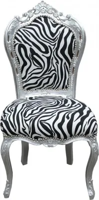 Produktbild von Casa Padrino Barock Esszimmer Stuhl Zebra/Silber Mod2 - Möbel - Barockmöbel