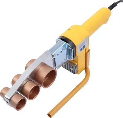 Zdjęcie produktu dla Zgrzewarka do rur z tworzyw sztucznych – zgrzewarka do muf PPR/PP/PE – 850 W – 220 V – Ø20–63 mm – temperatura 0–380 °C – kabel 1,5 m – jasnożółta